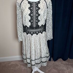 Eliza J White Lace Dress with Black Detailing